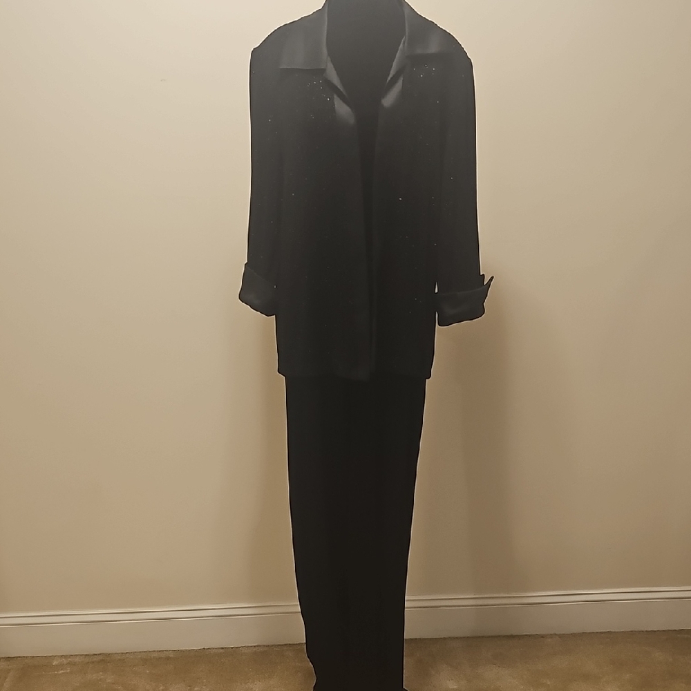 Vintage R&M Richards Black Sequin Jacket and Pants Set Size 14